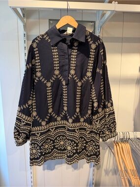 APRICOT Navy Shirt with Cream Embroidery
